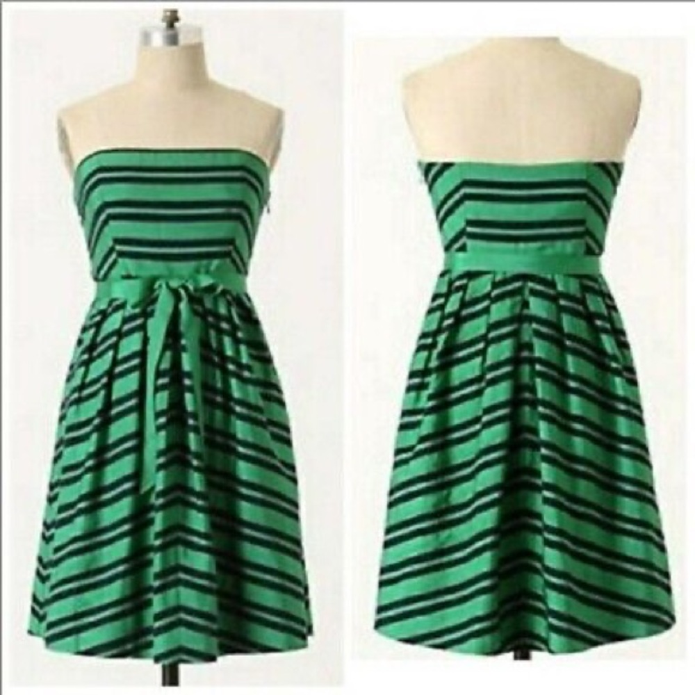 Anthropologie Moulinette Soeurs Grosgrain Peaks Blue Green Stripe Dress 10